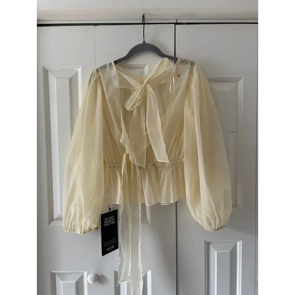 ASTR The Label Lemon Yellow Sheer Peplum Blouse S